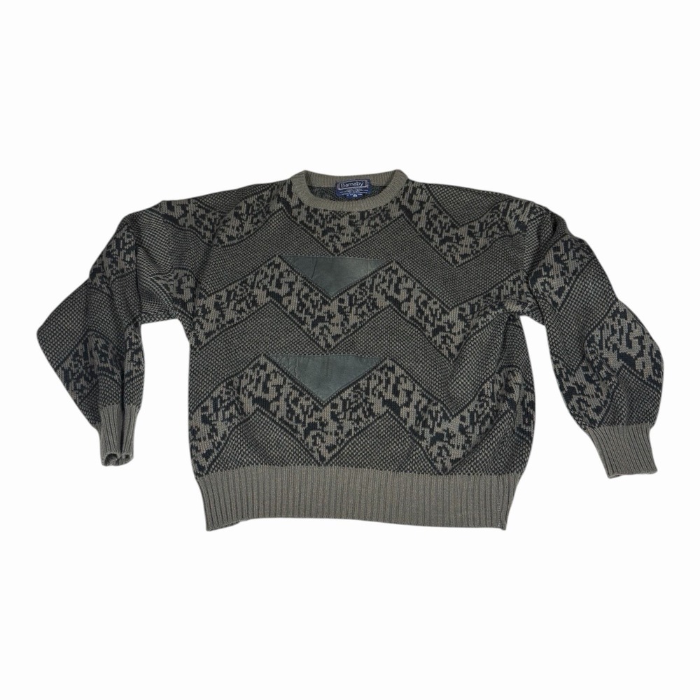 Vintage Barnaby Acrylic Sweater Men's 2XL Gray & Black Winter Preppy Abstract